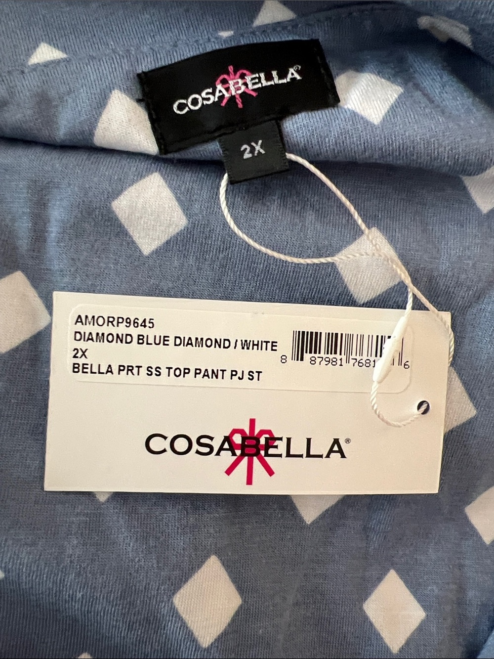 Cosabella Bella Pima Pajama Set 2X Blue Diamond Print Short Sleeve and Pants NWT - Picture 5 of 12